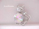 Jewelarama Cat Pin Vintage Aurora Borealis Disc Kitty
