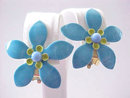 Enamel Flower Earrings Blue Vintage 1970s