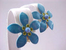 Enamel Flower Earrings Blue Vintage 1970s