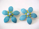 Enamel Flower Earrings Blue Vintage 1970s