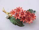 Enamel Flower Set Rhinestones Pin Earrings Vintage Orange