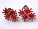 Enamel Flower Set Rhinestones Pin Earrings Vintage Orange