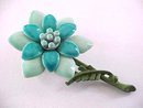 Teal Enamel Flower Pin Vintage 2 Tone
