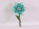 Teal Enamel Flower Pin Vintage 2 Tone