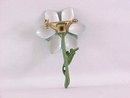 Teal Enamel Flower Pin Vintage 2 Tone