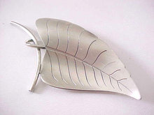 Sterling Leaf Pin Brooch Signed Vintage Matte 3 Inches