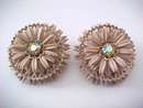 Taupe Flower Earrings Layered Rhinestone Cut Out Vintage LARGE