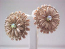Taupe Flower Earrings Layered Rhinestone Cut Out Vintage LARGE
