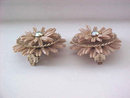 Taupe Flower Earrings Layered Rhinestone Cut Out Vintage LARGE