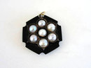 Victorian Mourning Pendant Antique Black Onyx Mabe Pearls Double Sided Carved