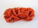 Victorian Carved Coral Roses Pin Pendant Salmon Deeply 14K Gold Vintage
