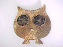 Vintage Bronze Owl Pin Large Tigereye Eyes Hand Wrought