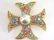 Vintage Multicolored Maltese Cross Rhinestones Decadent!