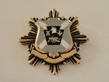 Enamel Heraldic Layered Pin Brooch Vintage Key Hole Pat. No. Banner