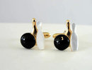Vintage Bowling Ball Pin Cuff Links Cufflinks Enamel Mother of Pearl Signed