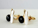 Vintage Bowling Ball Pin Cuff Links Cufflinks Enamel Mother of Pearl Signed