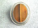 Beautiful Tigereye S/S Filigree Edge Pin,Sgnd