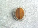 Beautiful Tigereye S/S Filigree Edge Pin,Sgnd