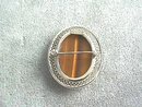 Beautiful Tigereye S/S Filigree Edge Pin,Sgnd