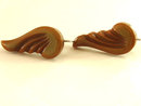 Deeply Carved Spinach Bakelite Angel Wings Earrings Vintage Screw Backs Leaves