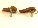 Deeply Carved Spinach Bakelite Angel Wings Earrings Vintage Screw Backs Leaves