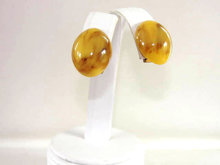 Chunky Marbled Butterscotch Bakelite Earrings Ovals! Vintage Clip Ons Beautiful!