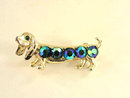 Vintage Dachshund Peacock Blue Rhinestones Dog Pin