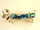 Vintage Dachshund Peacock Blue Rhinestones Dog Pin