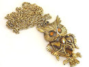 Vintage Genuine Tigereye Belly Owl Pendant Necklace Chain