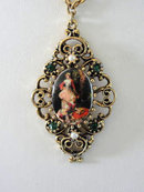 Vintage Three Women Transfer Pendant Necklace Rhinestones