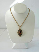 Vintage Three Women Transfer Pendant Necklace Rhinestones