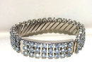 Vintage Blue Rhinestone 3 Row Expansion Bracelet Hidden Box Aquamarine Color