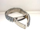 Vintage Blue Rhinestone 3 Row Expansion Bracelet Hidden Box Aquamarine Color