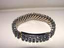 Vintage Blue Rhinestone 3 Row Expansion Bracelet Hidden Box Aquamarine Color