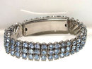Vintage Blue Rhinestone 3 Row Expansion Bracelet Hidden Box Aquamarine Color