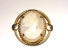 Large Shell Cameo Brooch Pin Hand Carved Vintage