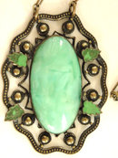 Deco Art Nouveau Necklace Brass Enamel Celluloid Wonderful Setting