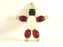 Signed Coro Gem Figural Man Pin Red Cabochons Rhinestones Vintage