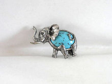 Signed Vintage Elephant Blue Cabochon Belly Pin Sterling Silver