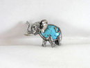 Signed Vintage Elephant Blue Cabochon Belly Pin Sterling Silver