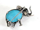 Signed Vintage Elephant Blue Cabochon Belly Pin Sterling Silver