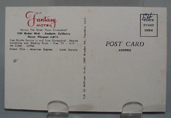 Fantasy Motel Anaheim Calif Post Card.