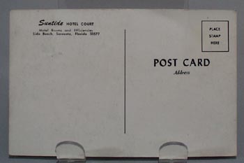 Suntide Hotel Sarasota, Fla Post Card.