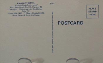 Palm City Motel Ft. Myers, Fla. Post Card