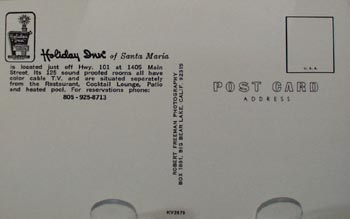Holiday Inn Santa Maria Calif. Post Card.