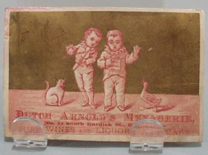 Victorian Trade Card Two Boys Dutch Arnold's Menagerie 1800's.