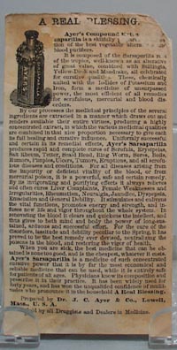 Victorian Trade Card Ayer's Sarsaparilla 1800's.