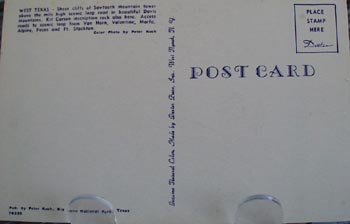 Mile High Loop Road Davis Mtns. Postcard