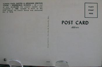 Ill State Capitol & A Lincoln Statue Postcard
