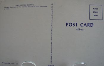 N. Dakota Capitol With Clouds Postcard